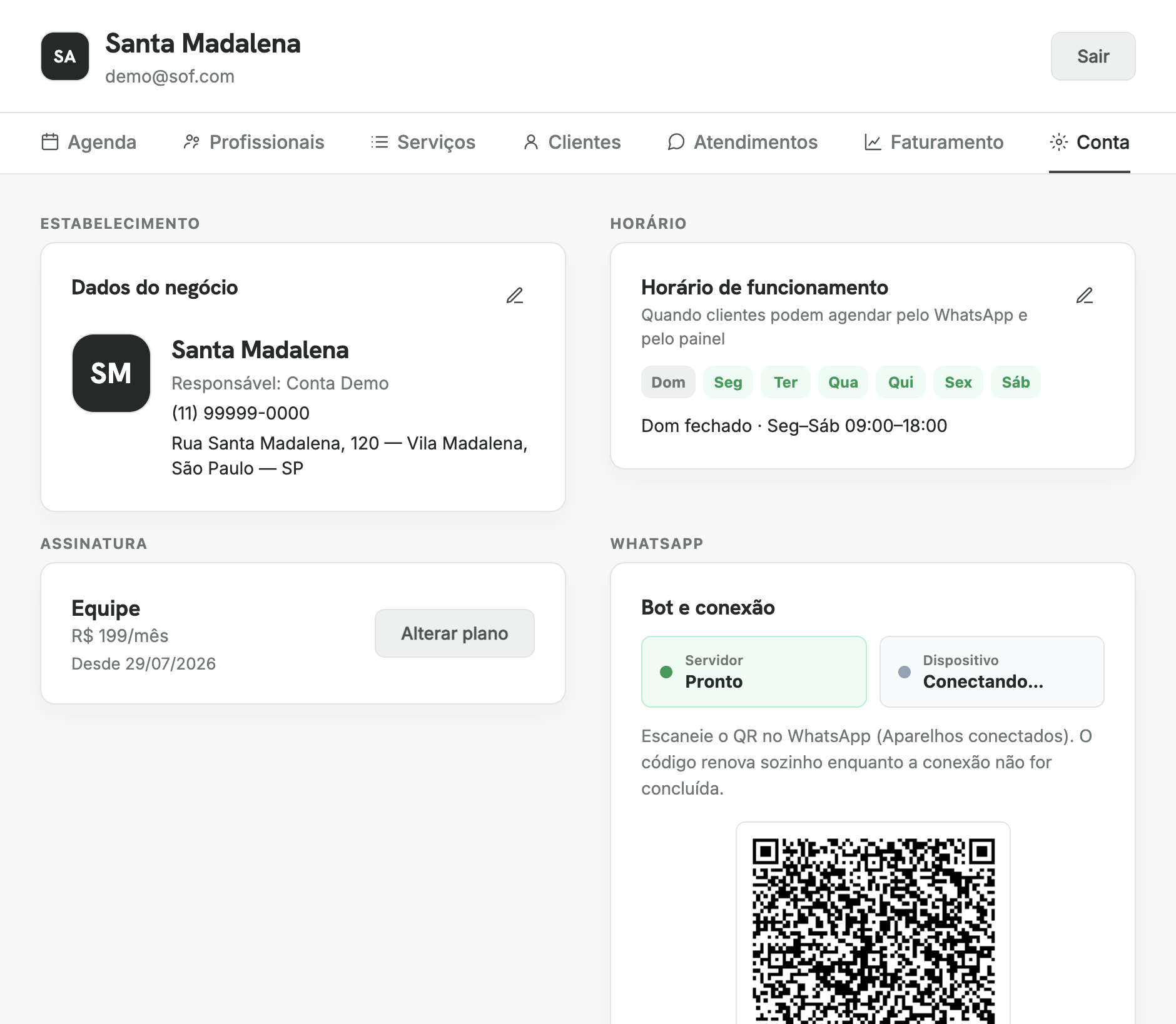 Pareamento WhatsApp — QR aberto automaticamente